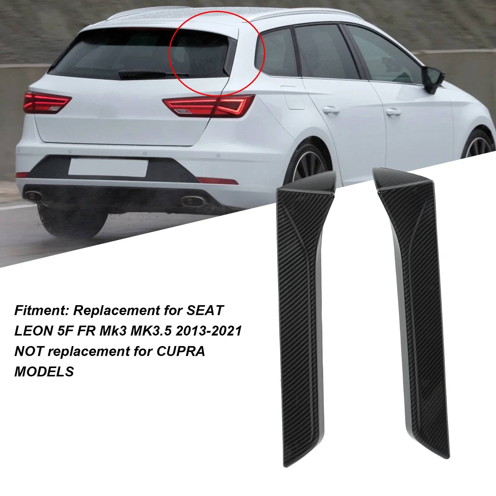 2PCS Rear Window Side Splitter Wing Exterior Trim Left Right Replacement For SEAT LEON 5F FR Mk3 MK3.5 2013‑2021 Carbon Fiber