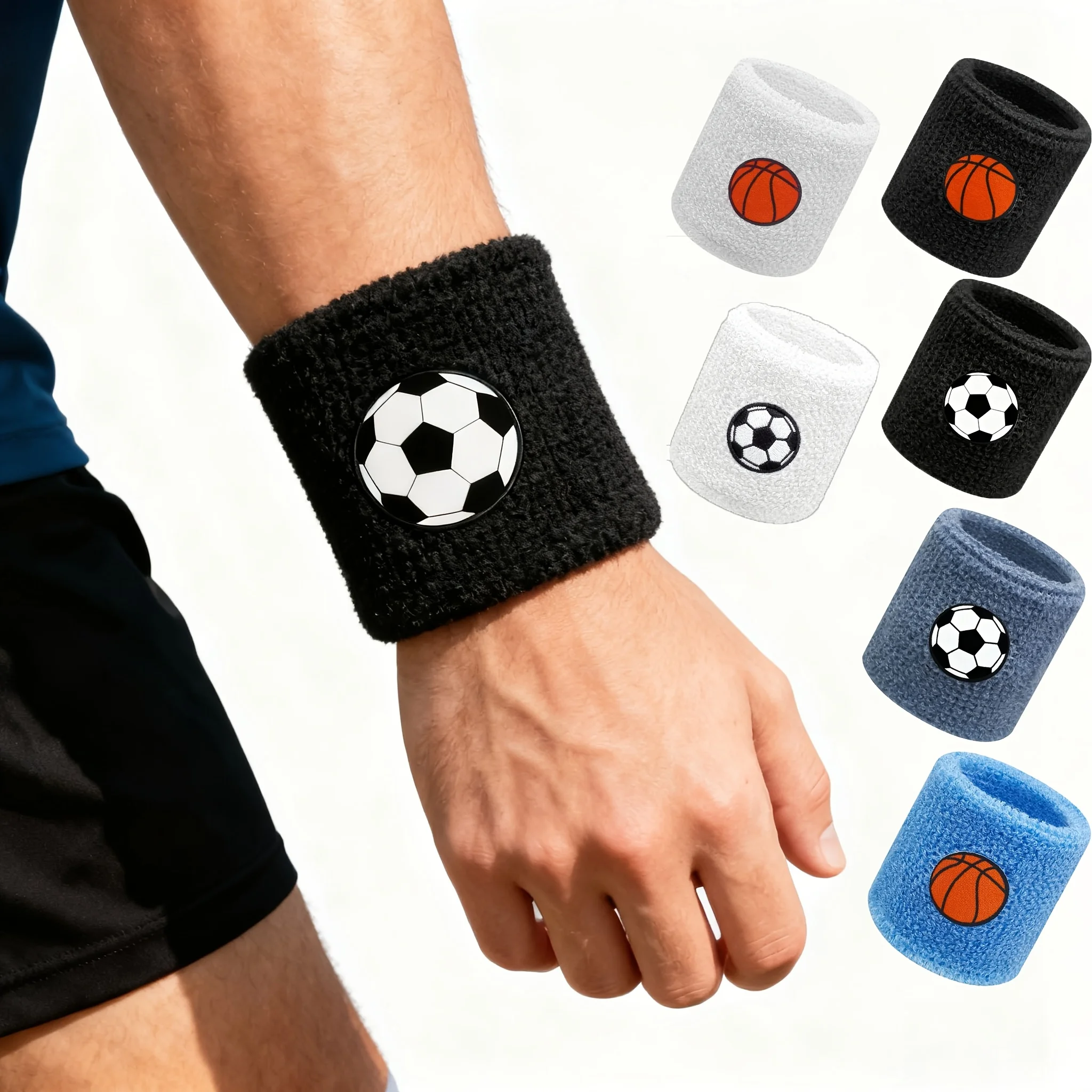 1PCS Basketball & Soccer Sports Wristbands - High Elasticity Breathable Gym Wristbands with Ball & Player Design