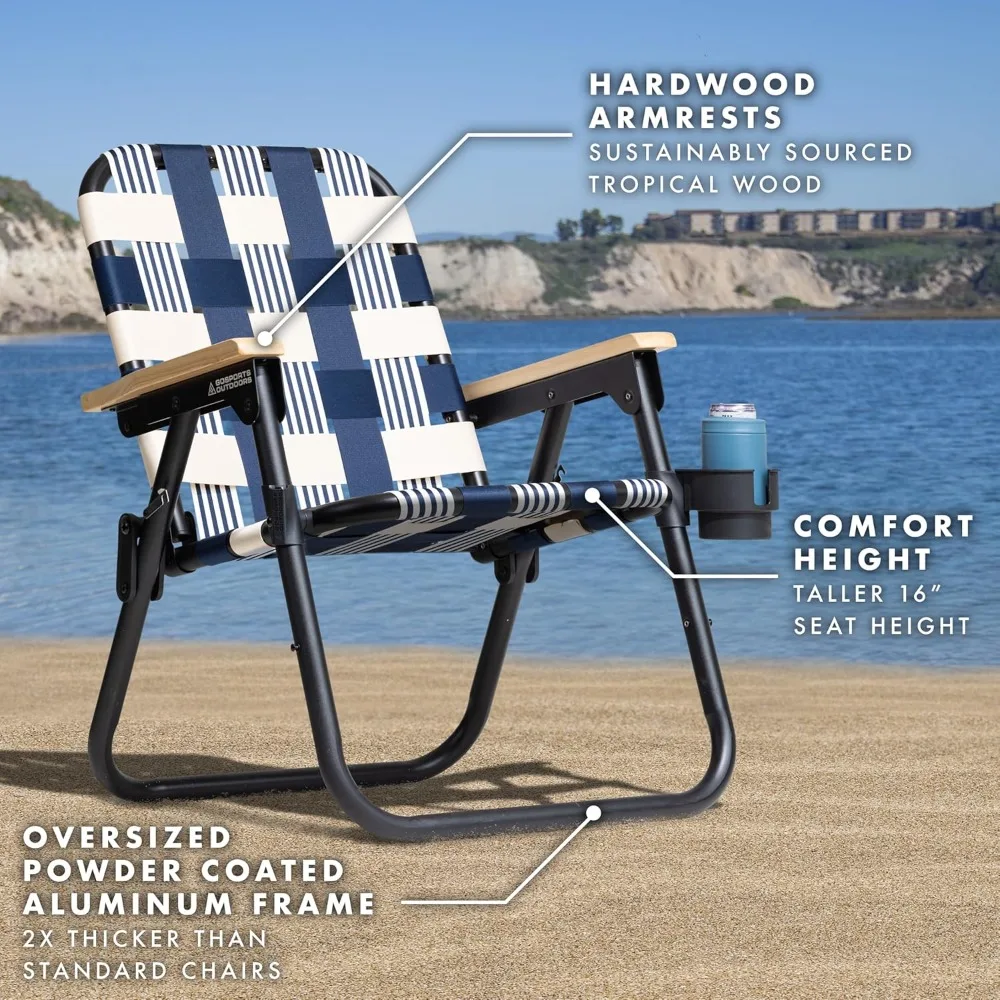 Стул-рюкзак для пляжа, складной стул премиум-класса для кемпинга, алюминиевый каркас с порошковым покрытием, подстаканник, подлокотники, шезлонги