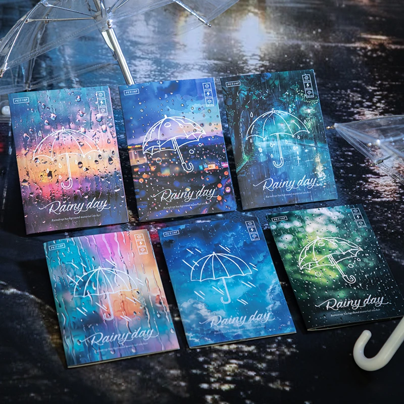 10 unids/pack temporada lluviosa paisaje pegatinas de mascotas diario basura papelería creativa DIY Deco pegatinas suministros de álbum de recortes