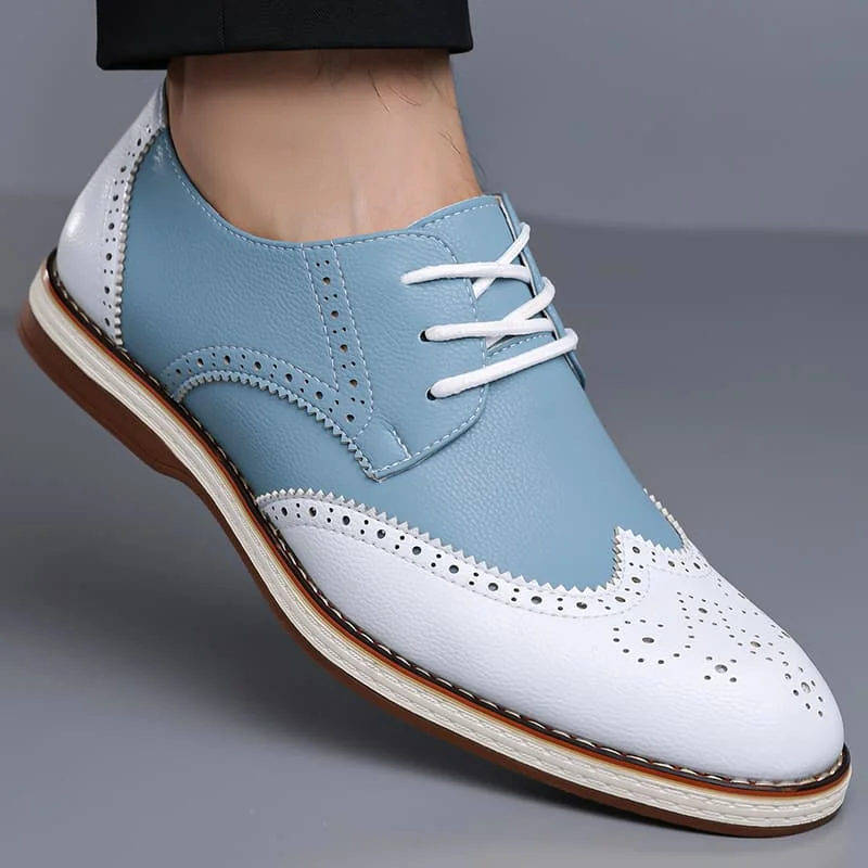 Men Blue White Derby Shoes with Low Heel Laced Breathable Business Banquet Youth Men Wedding Commute Versatile  Formal Shoes