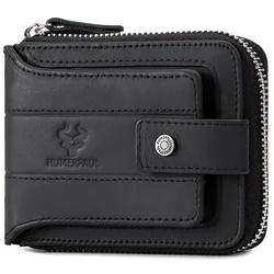 Mens Wallet with Chain Genuine Leather RFID Blocking Credit Card Holder Bifold Double Zipper Coin Pocket with Anti-Theft Chain