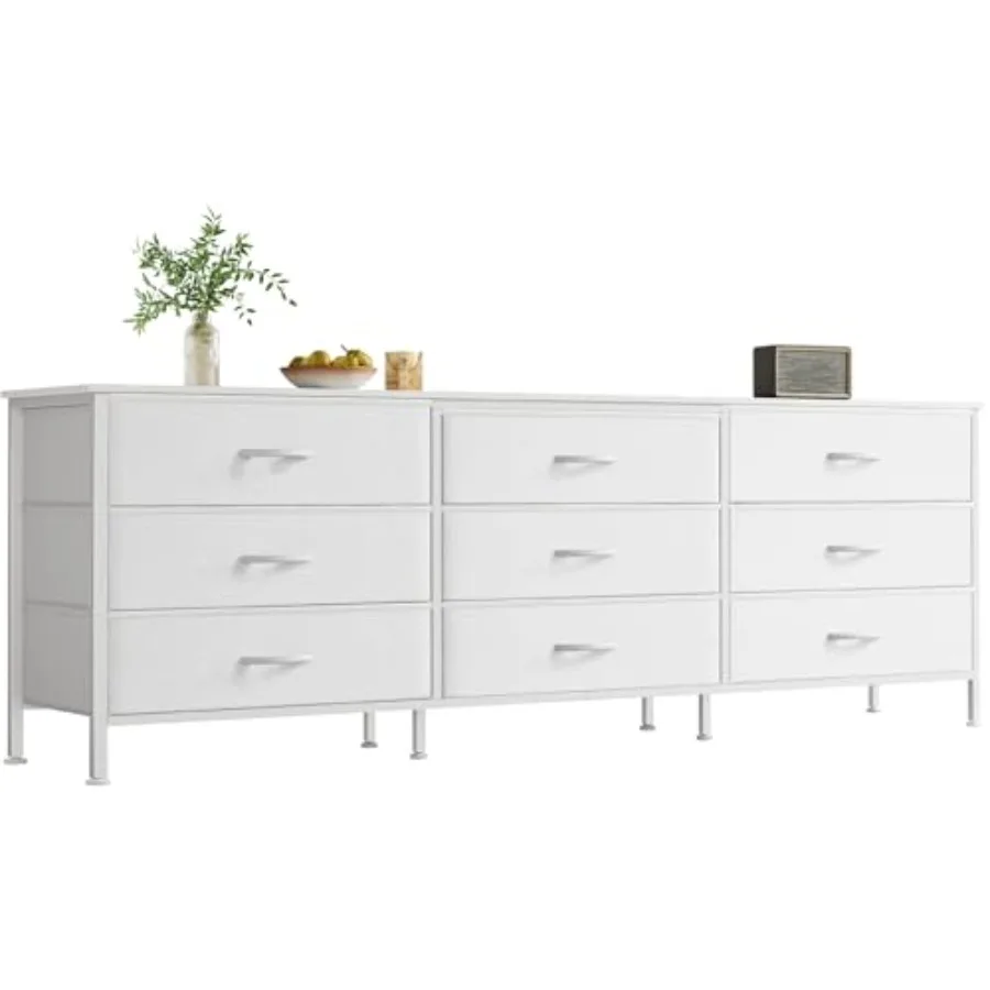 63 Inch White Dresser for Bedroom with 9 Drawers Large TV Stand for 55 65 70 Inch TV Entertainment Center with Storage Wide Lon