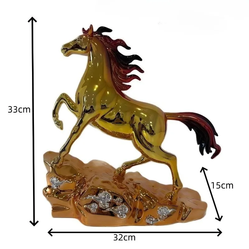 Golden Galloping Horse Statue Resin Figurine Lucky Success Horse Sculpture Ornament Office Desk Home Decor Animal Figurine Gift