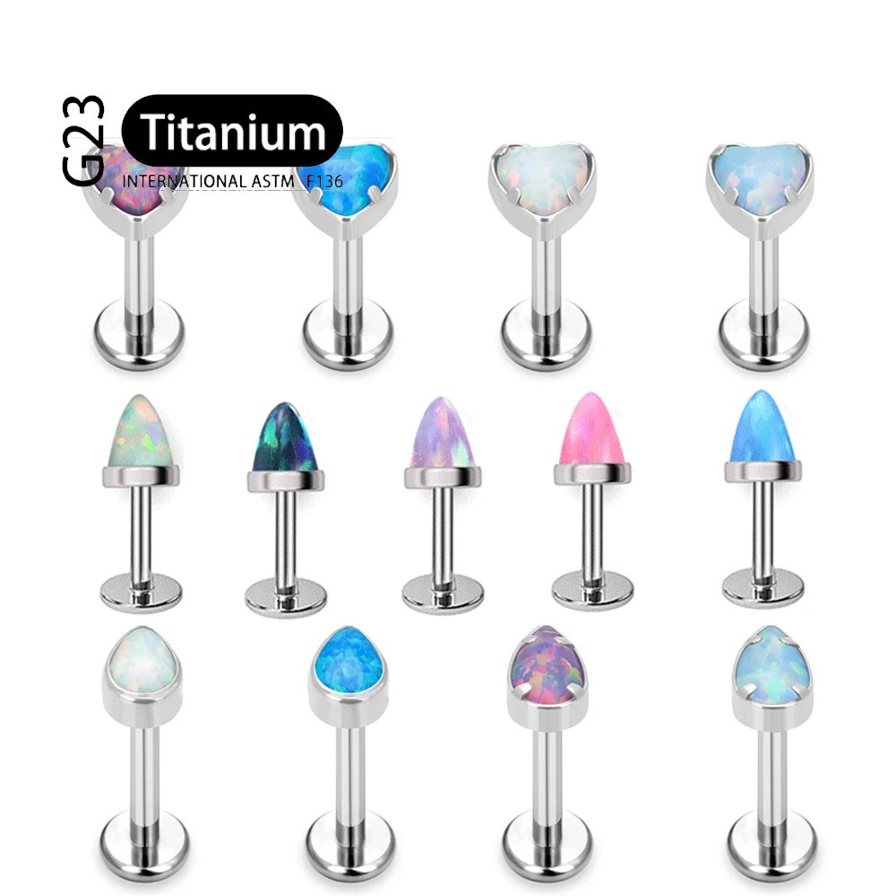 

G23 Titanium Lip Labret Ear Stud Nose 16G Helix Tragus Conch Cartilage Opal Not Allergic Make Gift For Women Piercing Jewelry