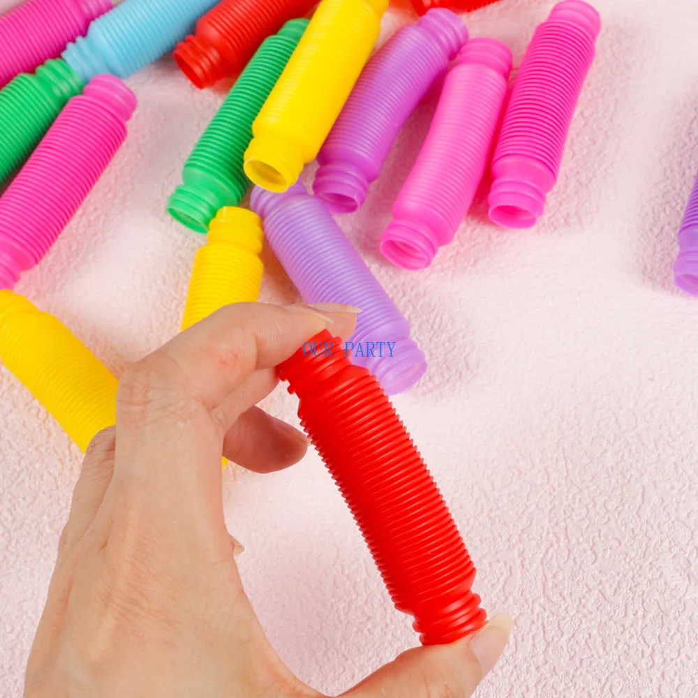 20Pcs Colorful Mini Stretch Pop Tubes Pipe Fidget Sensory Antistress Toy for Kids Birthday Party Favors Pinata Filler Goodie Bag