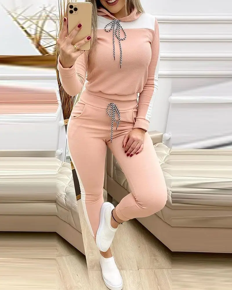 Set Woman 2 Pieces Pants and Top Autumn Outfit Women\'s Pantsuit Casual New Pullover and Tight Cropped Pants Leisure Sports Suit