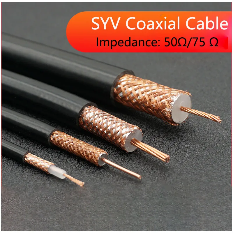 10Meter Coaxial Cable PE insulation sheath SYV 50Ω 75Ω -2-3-5-7-9-12 Video Wire RF Cable analog monitoring Line Coaxial Wire