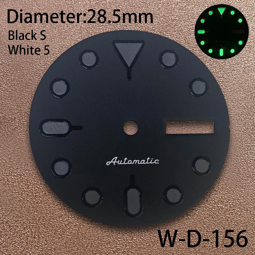 28.5mm S5 Logo Dial Suitable For NH36/4R36 Janpan Movement Green Luminous Black Matte Watch Dial Watch Modification Accessories