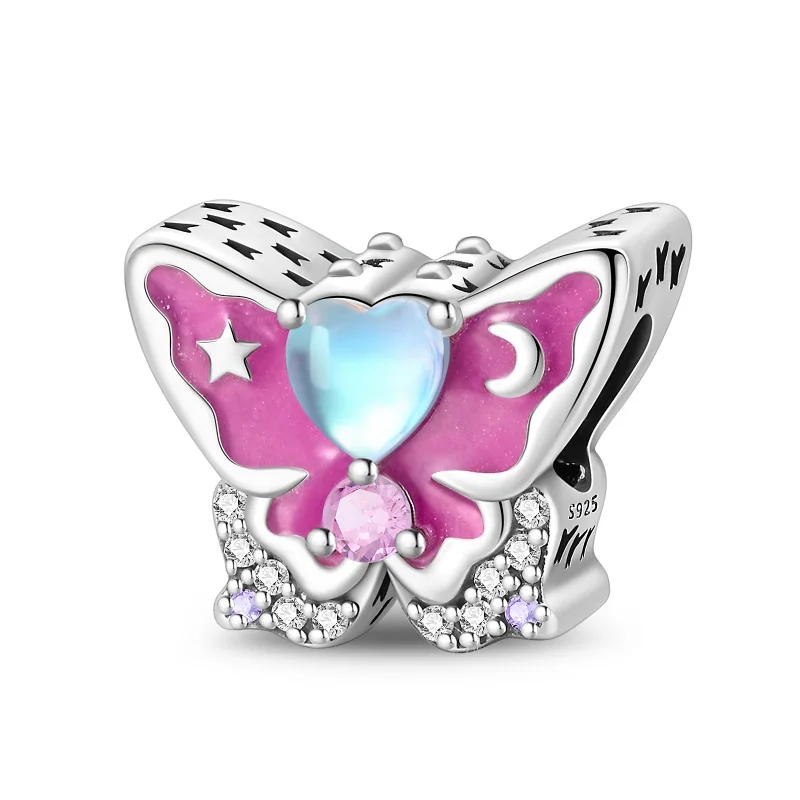 925 Sterling Silver Color Change Moth Charms Beads Zircon Dangle Fit 3mm Original Bracelet DIY Women Fine Birthday Jewelry Gifts