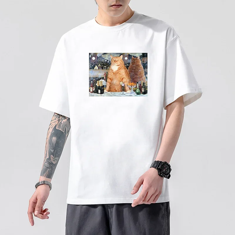 World Famous Painting T-shirt Man Spoof Mona Lisa Last Supper Vintage Oil Painting Cat Print Dress Woman Harajuku Graphic TEE