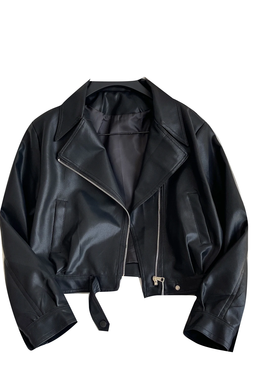 Faionable cuir PU Biker Jaet femmes ort Sle avec col montant boutonné tenue décontracté pour la saison d'automne