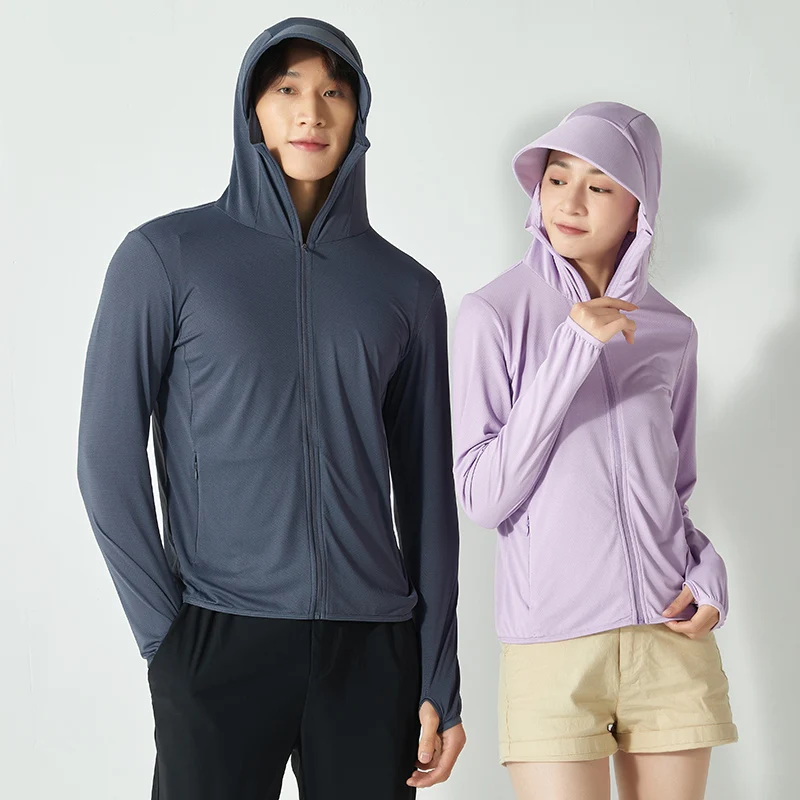 Summer New High Quality Ice Silk Couple Sun Protection Clothing Outdoor UV Protection Sports Running Sun Protection Top