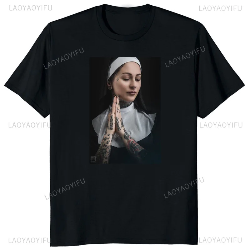 Sexy Nun Nonne Religious Use Satanic Church Anton Lavie Satanic Mystery Gothic Tshirt Hentai Men TShirt Girl Fashion Cotton Tops