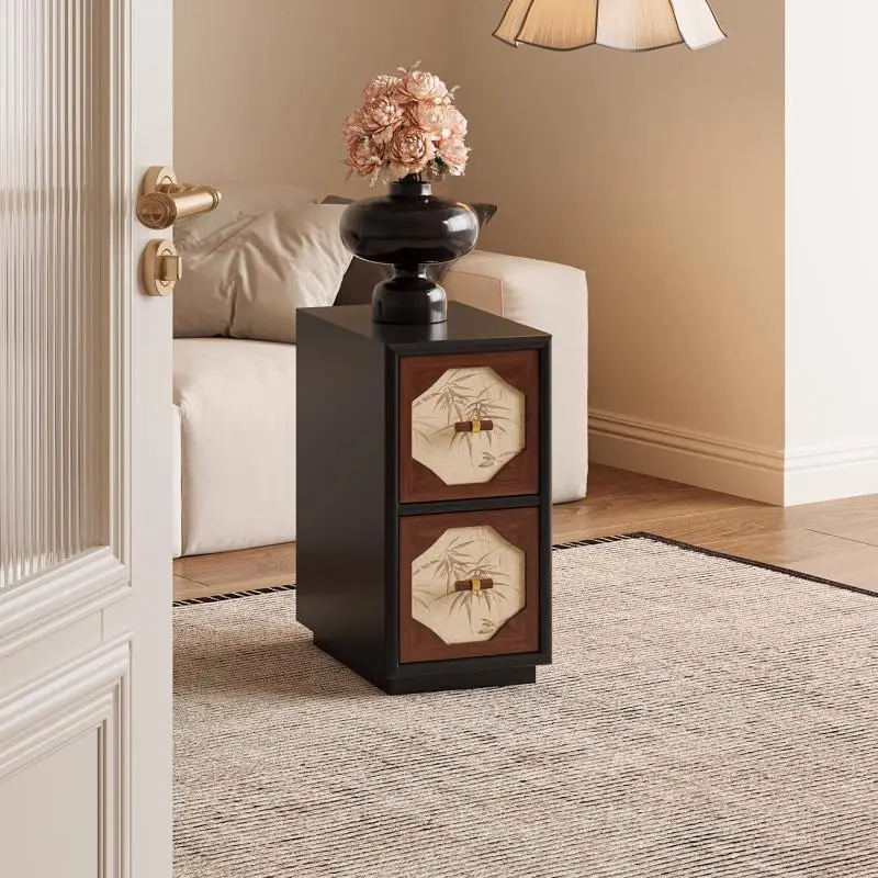 

Medieval bamboo leaf narrow bedside table art design small apartment household bedroom bedside cabinet storagecabinet