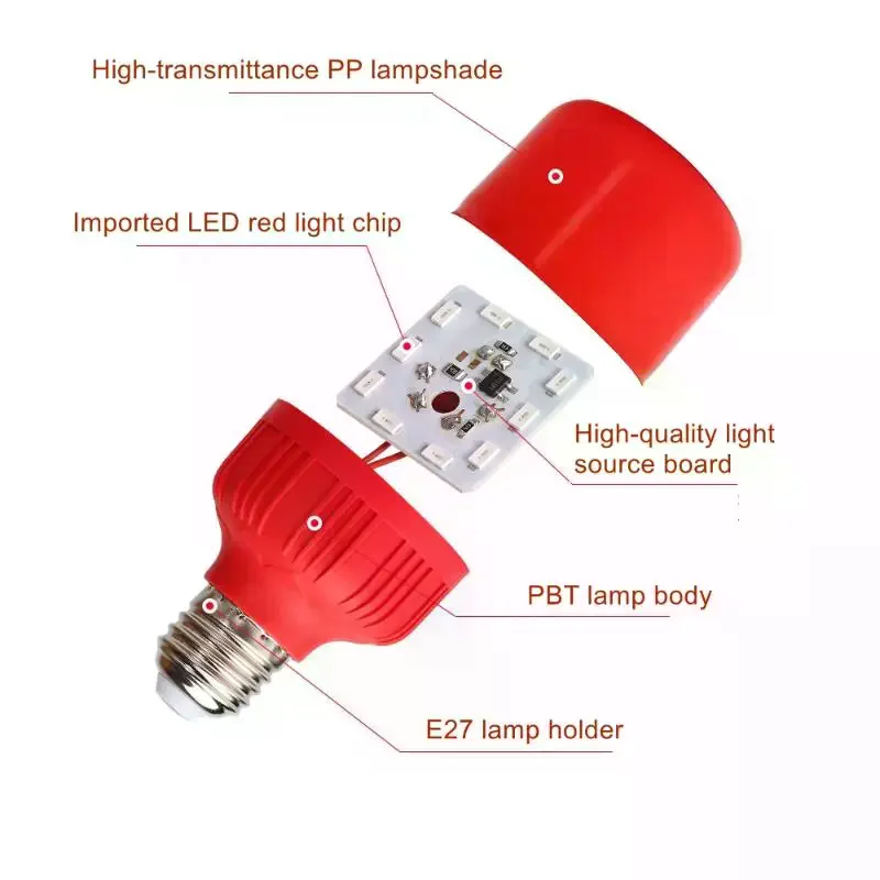 [1Pcs Red LED Light Bulb E27/B22 220V 5W 10W 15W 30W High Brightness Spot Light Festive New Year Bulb Christmas Lights] - view 6