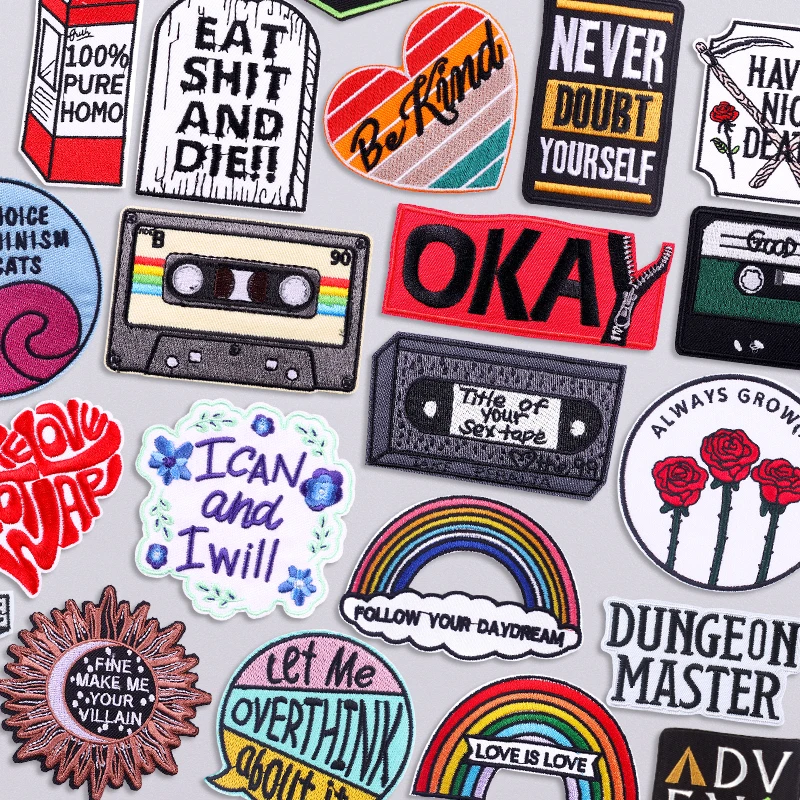 Klebeband Buchstabe/Satz Applikation Eisen auf Patches für Kleidung Aufkleber Cartoon Regenbogen bestickt Patches auf Kleidung DIY Nähen Abzeichen
