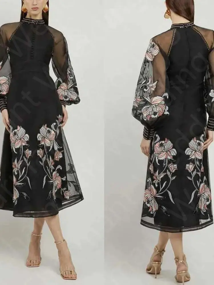 Customized Classic Contrast Color Prom Gowns Black Arabic Evening Dresses Long Sleeve Middle East Wedding Party Gowns Tea Length image 3