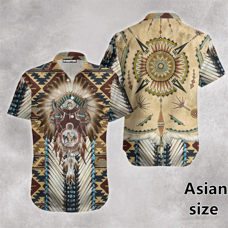 3D Print Indian Ethnic Style Shirts Men Women Fashion Streetwear Vintage Short Sleeve Shirt Trendy New Button Up Y2k Clothing