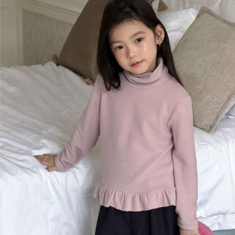 2026 New Winter Baby Girls Turtleneck Collar Tops Long Sleeve Thicken Soft Pullovers Tees Ruffles Children T-shirts  1-6 Years