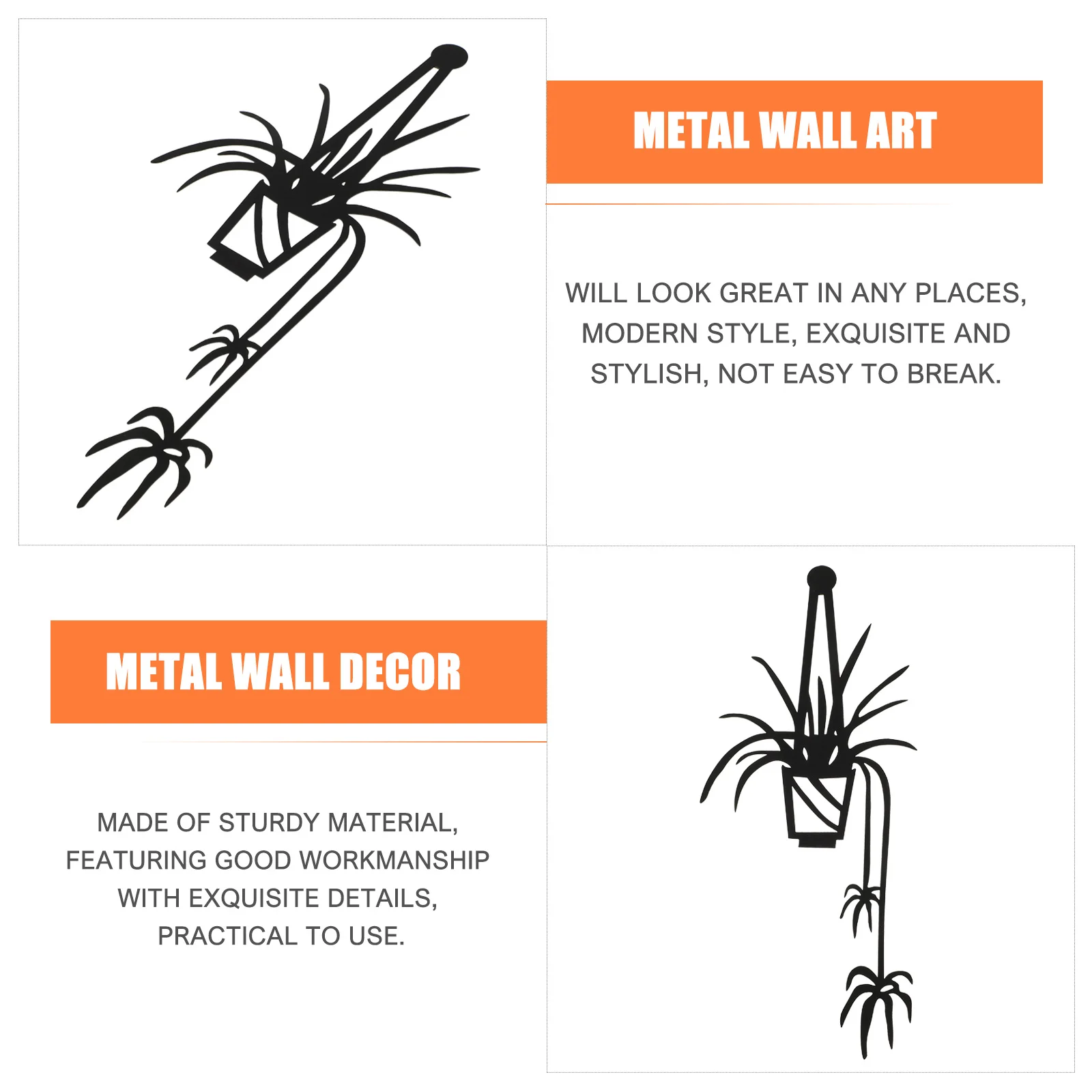

Modern Wrought Iron Flowerpot Wall Decor Metal Floral Decoration Silhouette Art for Living Room Garden Office Wall Art