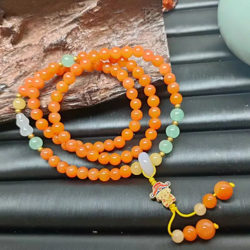 

Manufacturer Live Stream Source Natural Xinjiang Golden Silk Jade Chinese Red Wealth God Bracelet Yellow Dragon Jade Blooming We