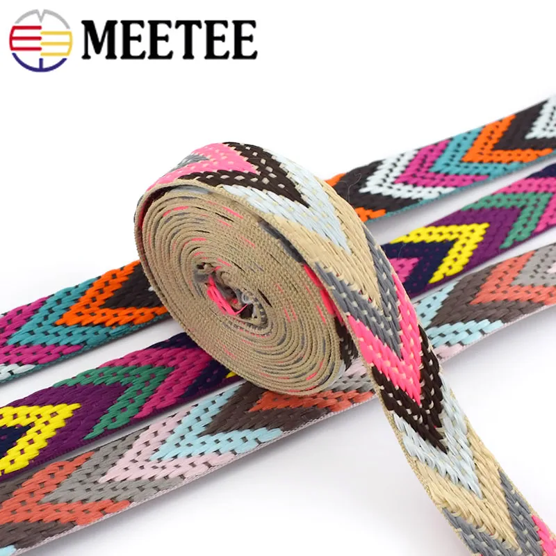 Meetee 5/10Meters 22mm Polyester Jacquard Webbing Strap Bags Shoulder Tape Ribbon Bias Binding Clothing DIY Sewing Accessories