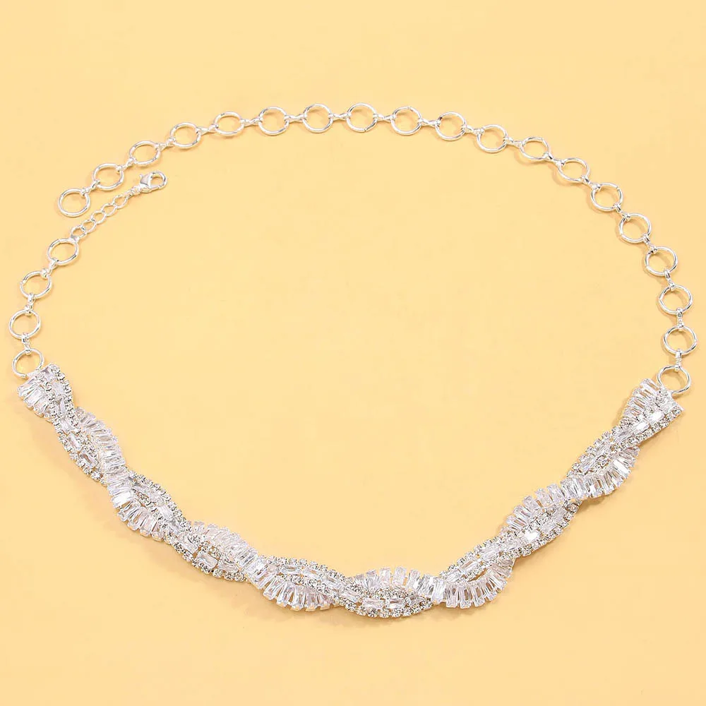 Luxury Sparkling Geometric Crystal Choker Necklaces for Women Trendy Weave Rhinestone Short Necklaces Statement Party Jewelry