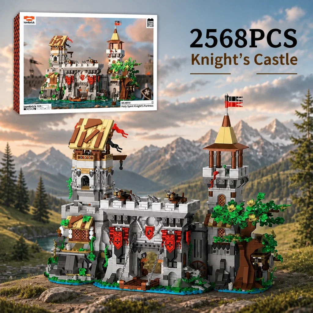 Burg des Heiligen Geistes Ritter-Bausteine Mittelalterliche Architektur Modulares Montagemodell Baustein-Set Ornament Sammlerstück Kreatives Spielzeug Geschenke für Erwachsene 2568 Teile