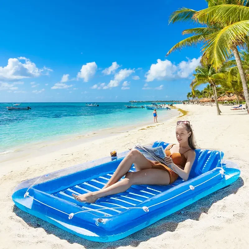 

PVC Inflatable Pool Floats Boat for Adults Blow up Tanning Bed Raft Tub with Inflatable Pillow for Family Outdoor