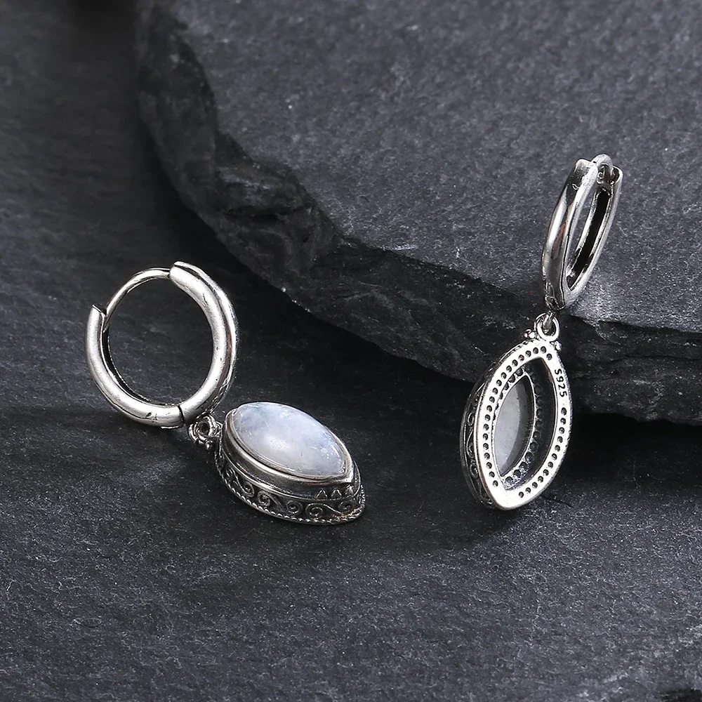 Natural Moonstone Pendant Earrings Silver Plated Jewelry for Women Fashion Retro Texture Wedding Party Accessories Gift