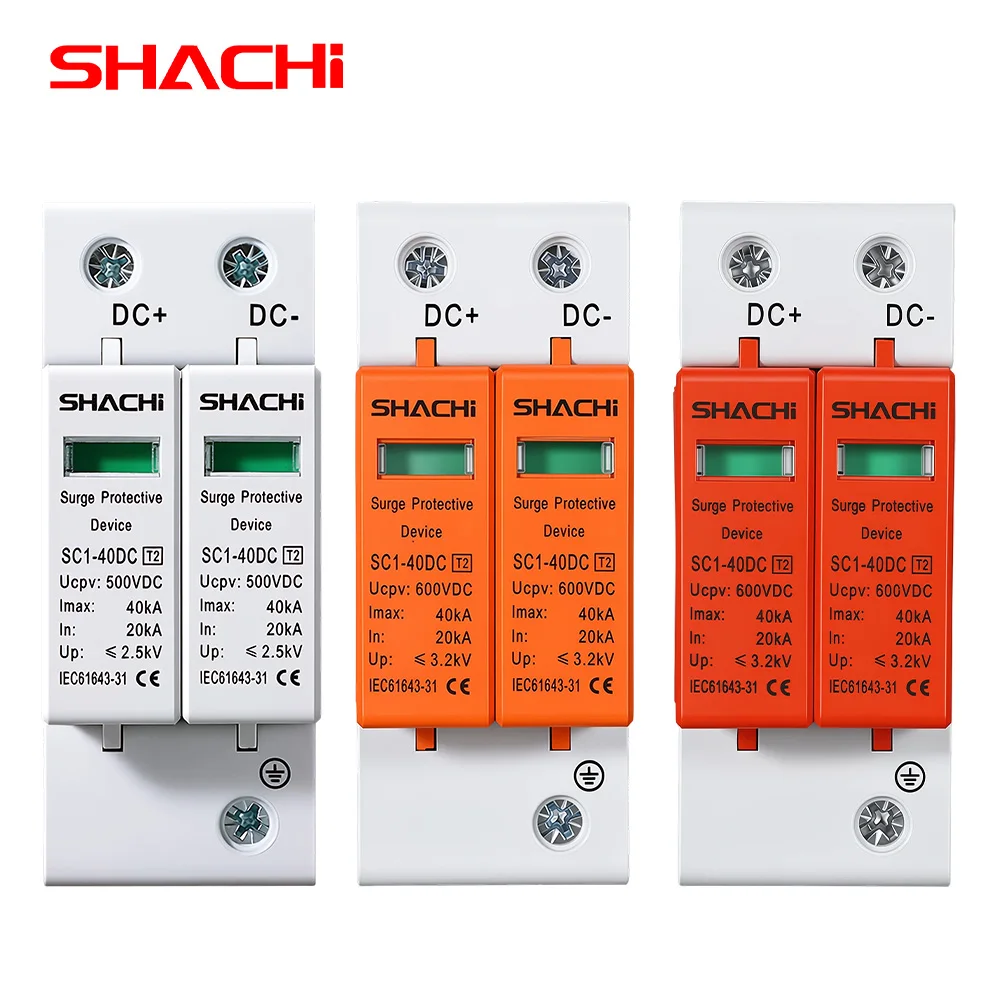 SHACHI SPD 2P DC Surge Protector Lightning Arrester White Red Orange 500V 600V 1000V Solar Photovoltaic Surge Protection Device