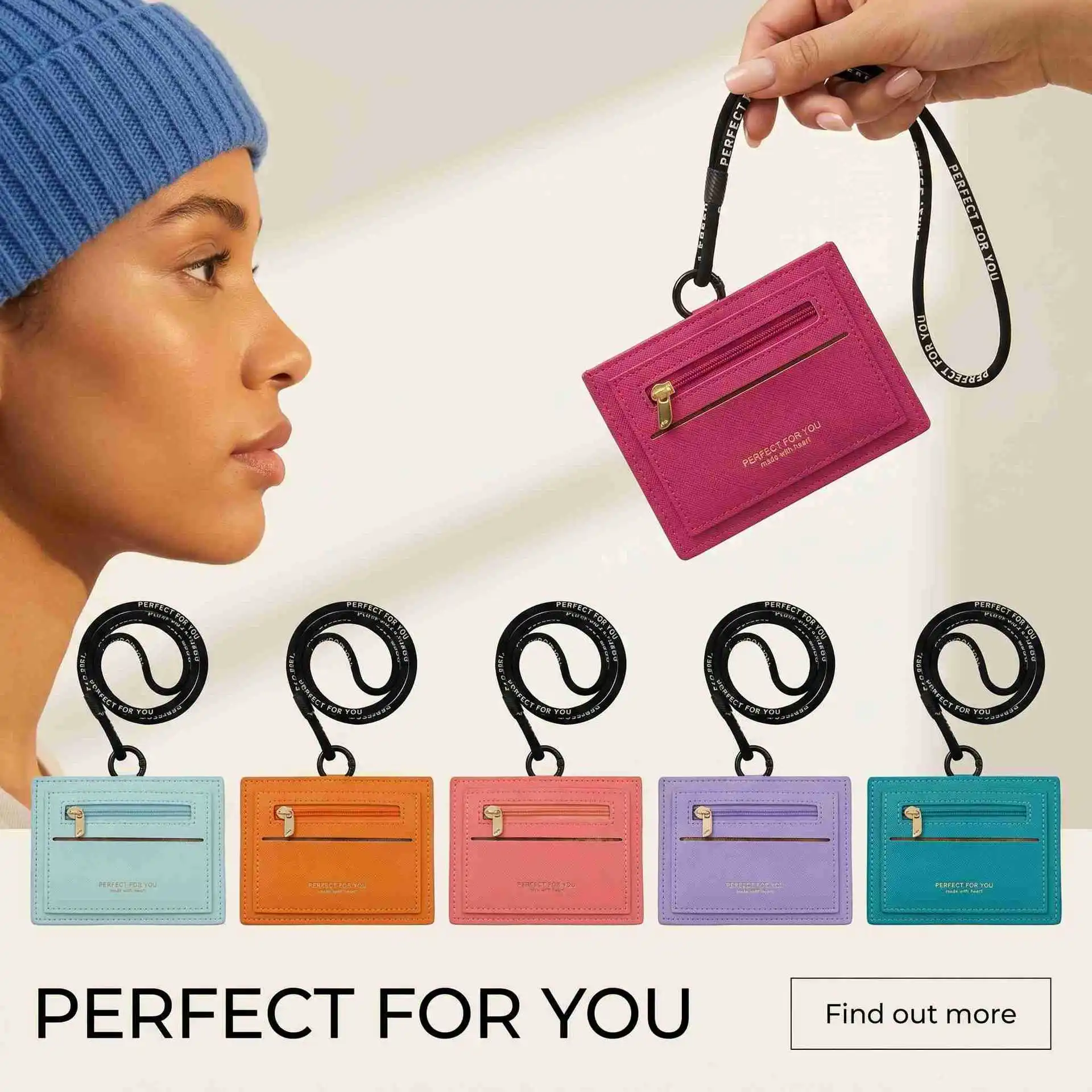 PU leather short wallet card case mini multi-card slot hanging string portable neck strap anti-loss small wallet