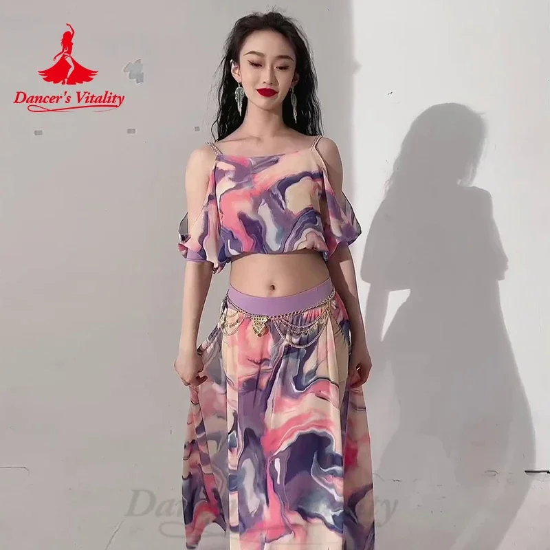 belly dancer costume set for women short sleeves top+chiffon split long skirt 2pcs Oriental belly dancing Practice Clothes