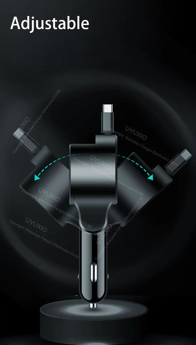 USB C Car Charger 65W Super Fast Charge with Voltage Display PD 30W Retractable Type C Cable for iPhone 16 Pro Max 15 Samsung