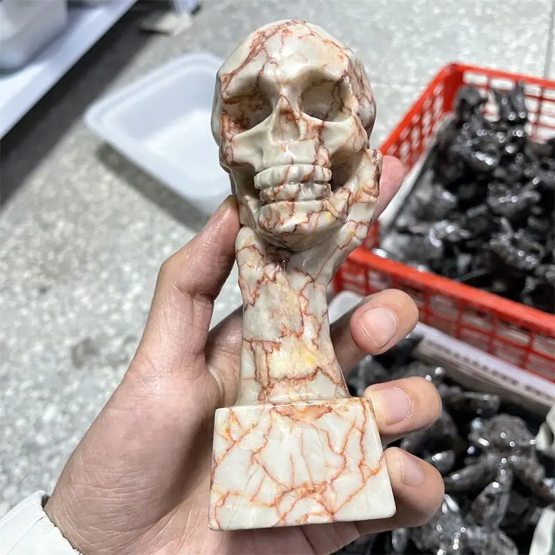 

Natural Crystal Network Stonhe Skull Carved Skull Crafts Figurine Healing Home Decor Ornament Polished Art Collectible Gift 1pcs