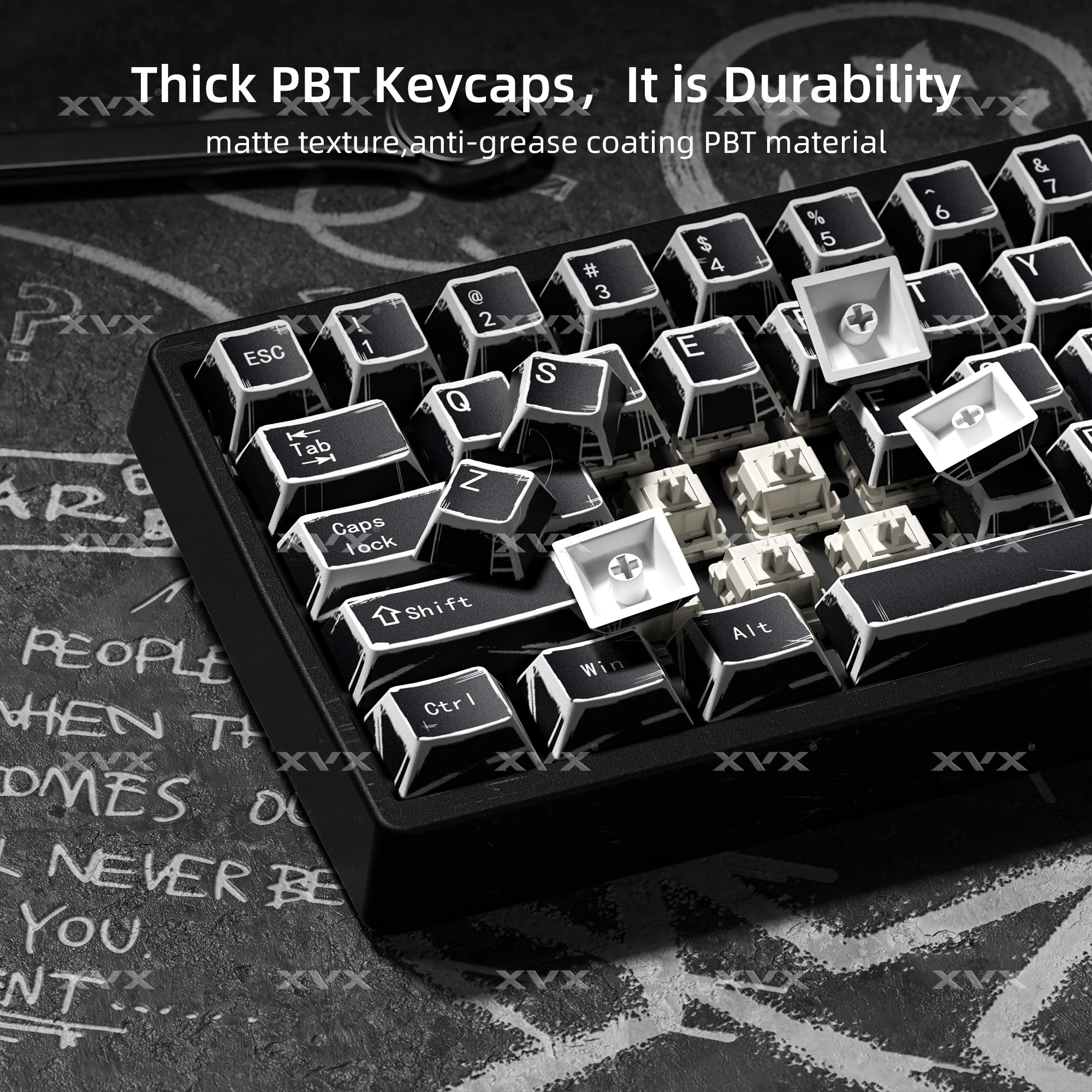 XVX Balck Comic Theme Keycap PBT Manga Style Keyboard Cap Cherry Profile Gaming KeyCap for Mechanical Keyboard