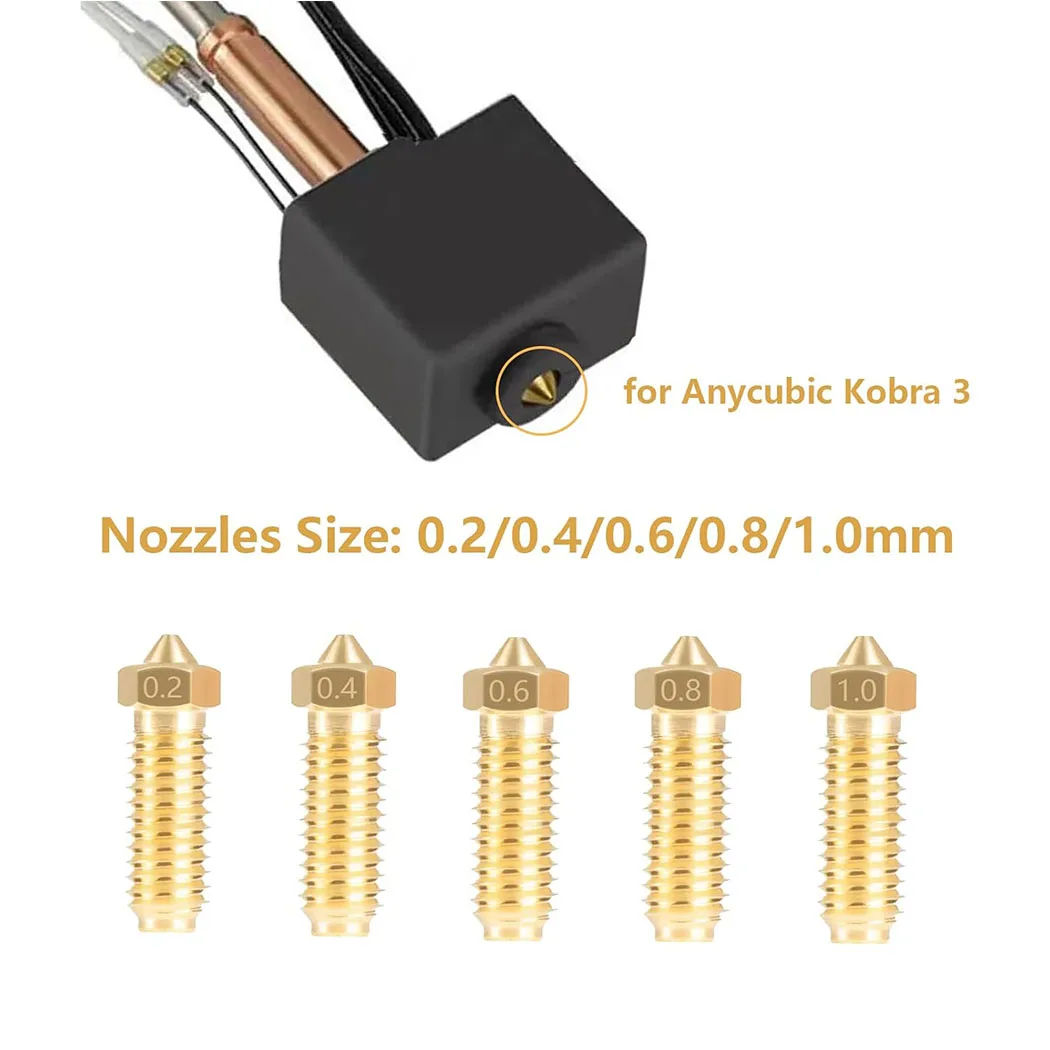 

0.2mm 0.4mm 0.6mm 0.8mm 1.0mm Kobra S1/Kobra 3/Kobra 3 V2 Extruder Hotend Nozzles, High Temperature Resistance Hardened