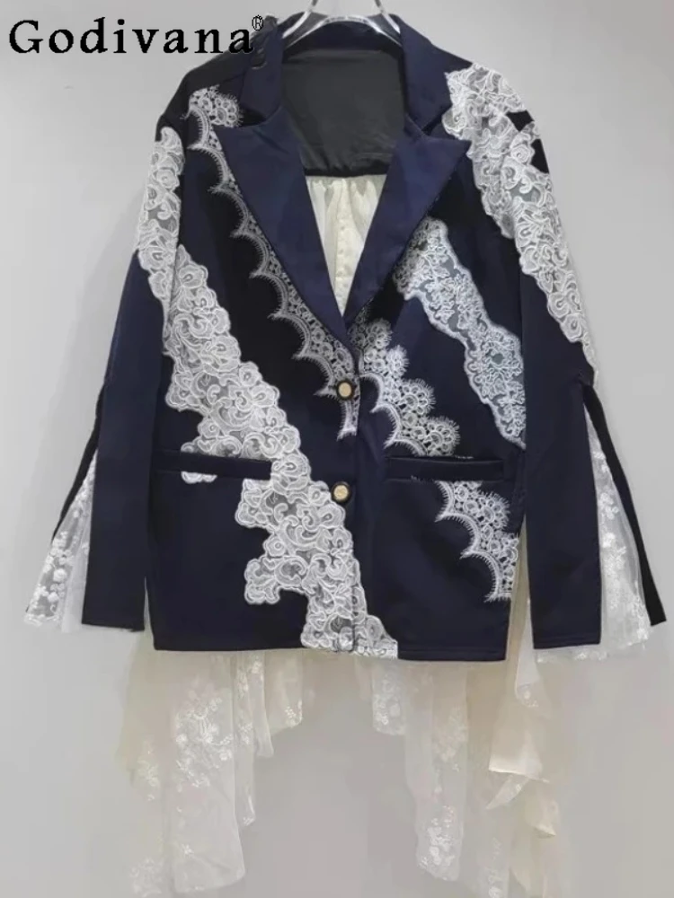 الخريف شيك الدانتيل الربط فضفاضة طويلة الأكمام أنيقة بليزرات سترة أنيقة تنوعا غير النظامية مزاجه قمة الموضة الكورية #2