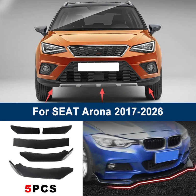

Adjustable 5Pcs Sectional Front Spoiler Lip For SEAT Arona 2017-2026 Front Bumper Splitter Car Exterior Sport Body Kit