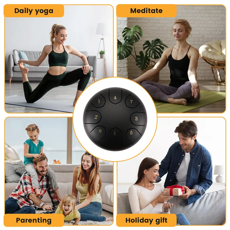 

A37Q-Rain Drum For Outside,Rain Drum For Outside When It Rains,Rain Drum For Outside Garden,6 Inch 8 Notes Chakra Drum(Black)