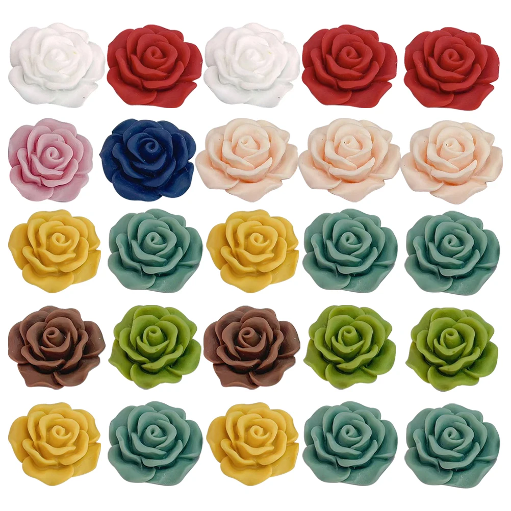 

45pcs Rose Ornaments Charms Phone Case Decor Flower Jewelry Making Resin Mini Flowers Beads Hairband Accessories Craft Supplies