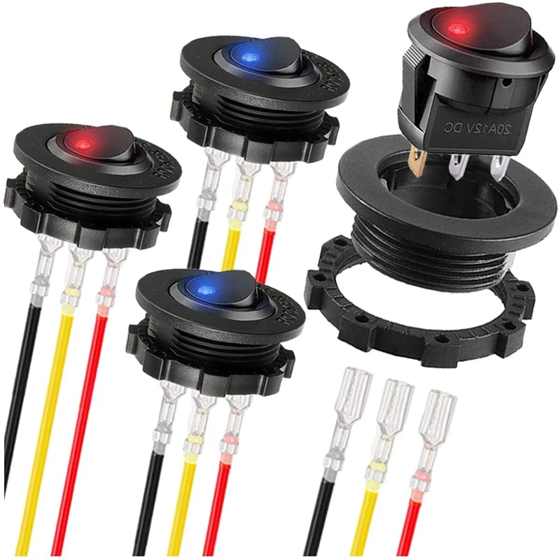 20mm Round Rocker Toggle Switch Shell Housing 12V LED ON OFF for Car Truck Golf Cart Dash Panel Blue Red Green Lighted