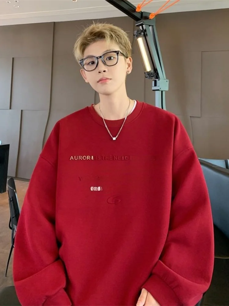 

Мужская толстовка с круглым вырезом, весенне-осенняя, молодежная, спортивная, оверсайз, базовая, в американском ретро-стиле, с принтом, повседневная одежда