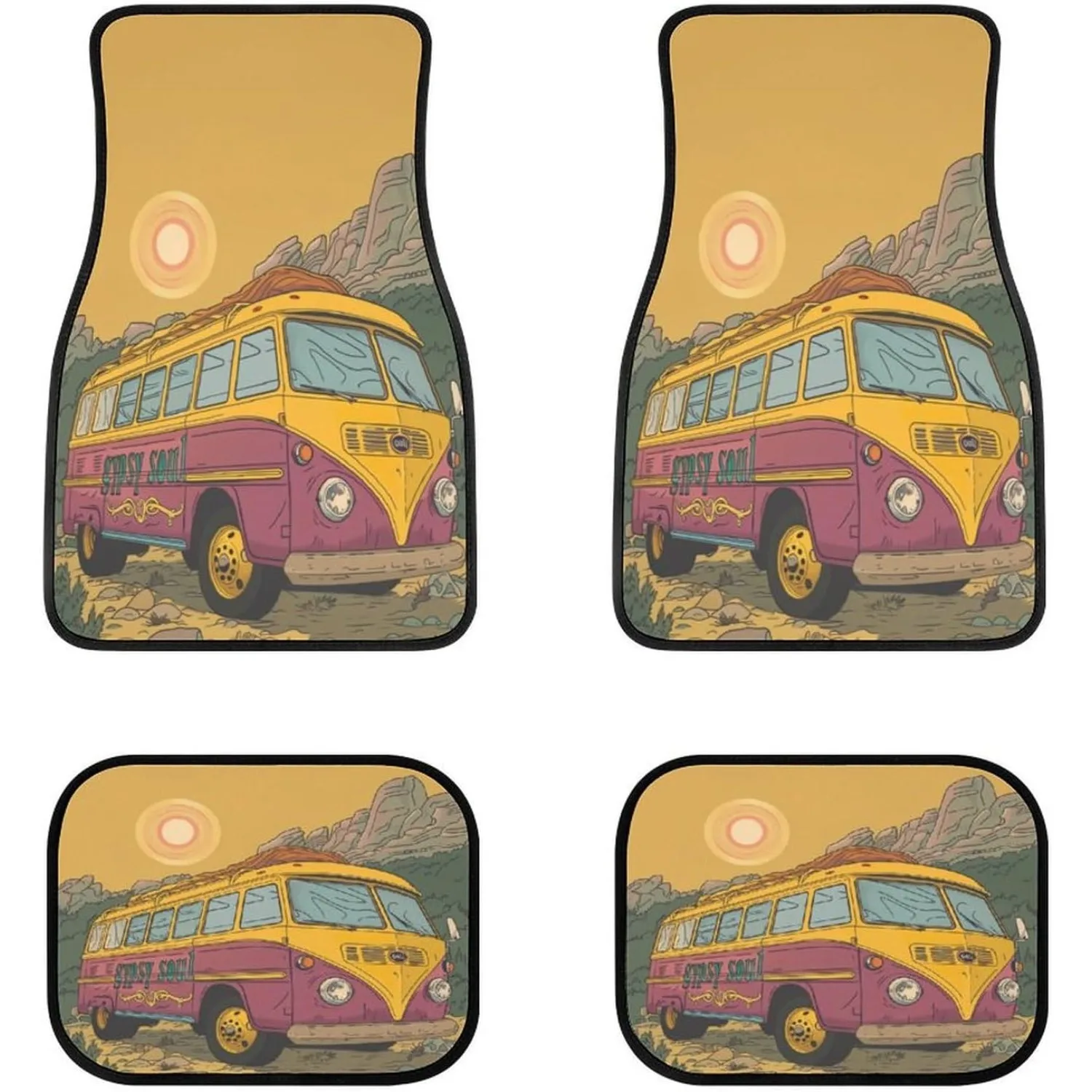 Cartoon Hippie Front & Rear Car Floor Mats For Cars Auto Floor Mats 4pcs Full Set Car Carpet Floor Mats Universal Fit For Suvs,