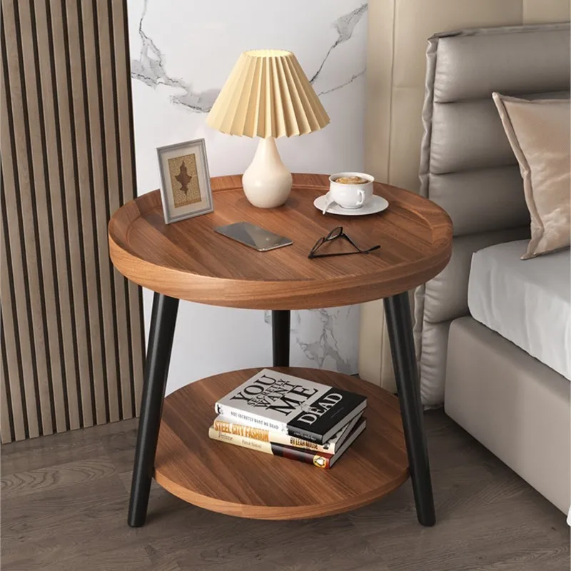 Table basse ronde nordique minimaliste, salon, table d\'appoint à deux étages, zones d\'accueil, lampe de chevet, luxe, petite table ronde