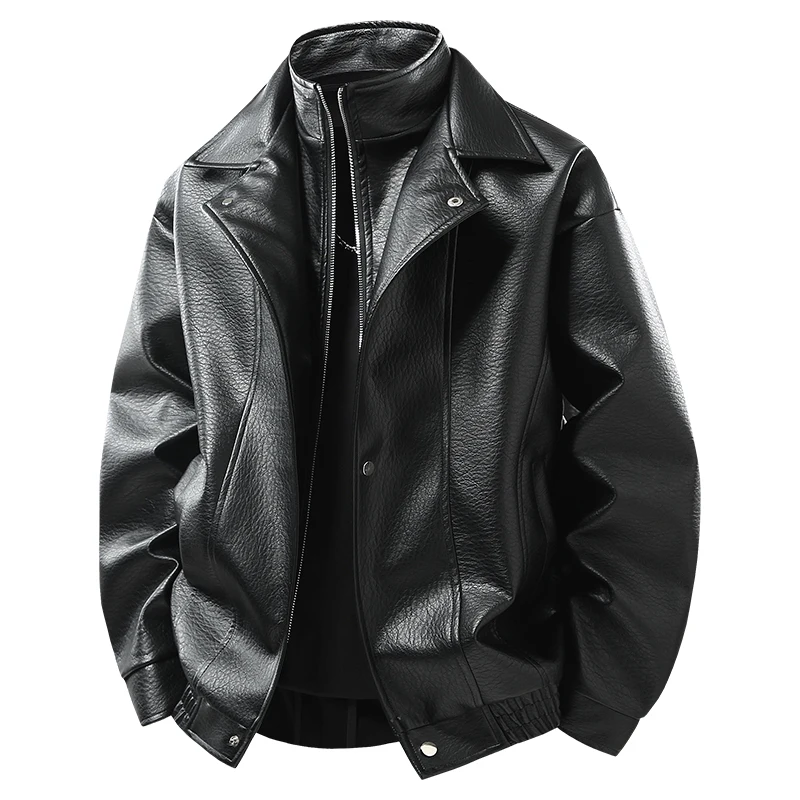 Quality Turn-down Collar Men Jackets Spring Autumn American Retro PU Leather Jacket Casual Comfortable Male Clothes All-match