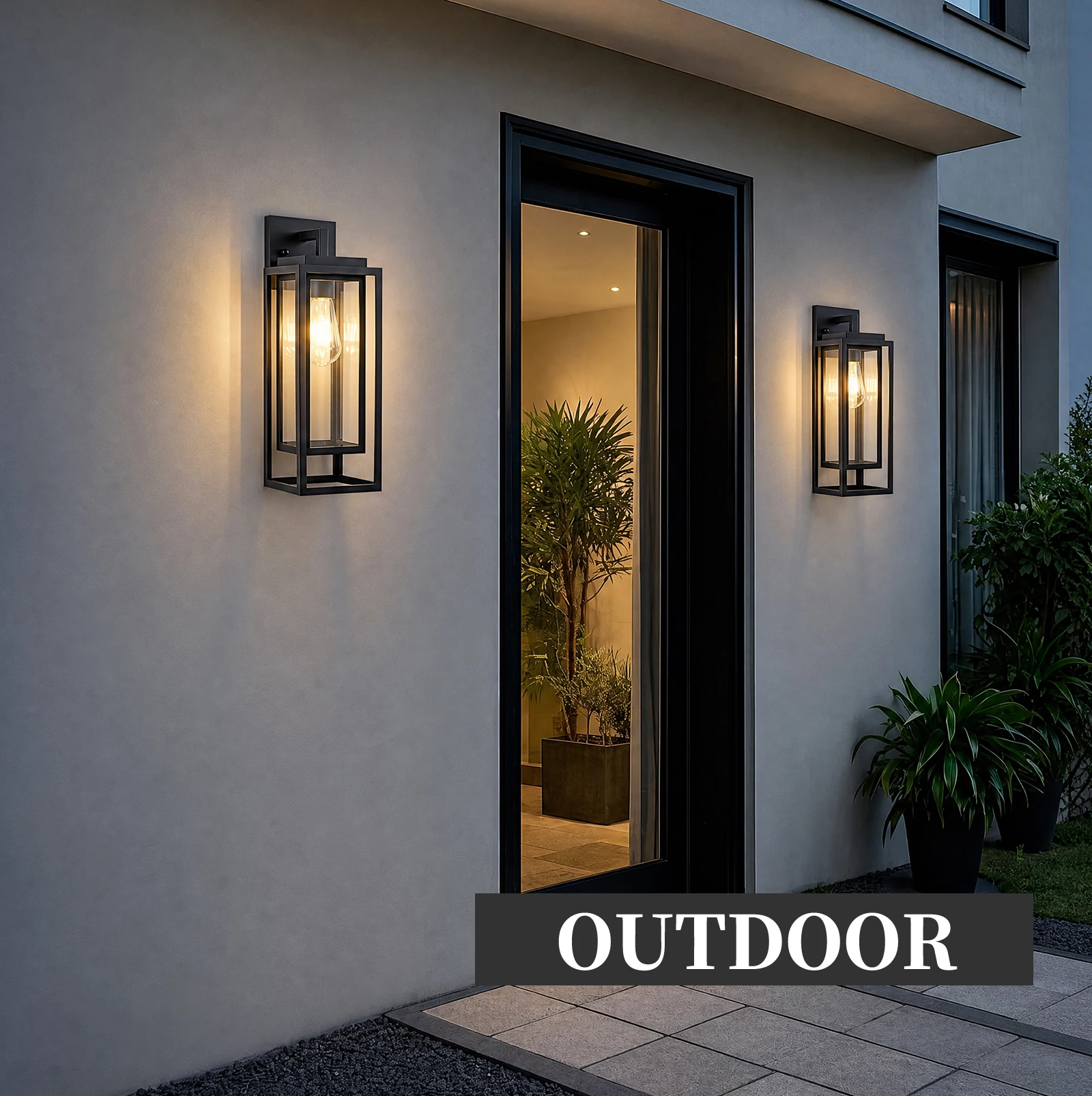 ARLGSITE 18 inch 2 Pack Black Outdoor Wall Light, Farmhouse Exterior Sconce with Clear Glass, E26 Porch Lamp