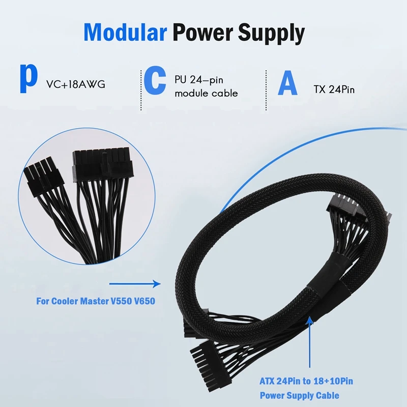 ATX 24Pin To 18+10Pin Motherboard PSU Modular Power Supply Cable for V550 V650 V750 V850 V700 V1000-A69M