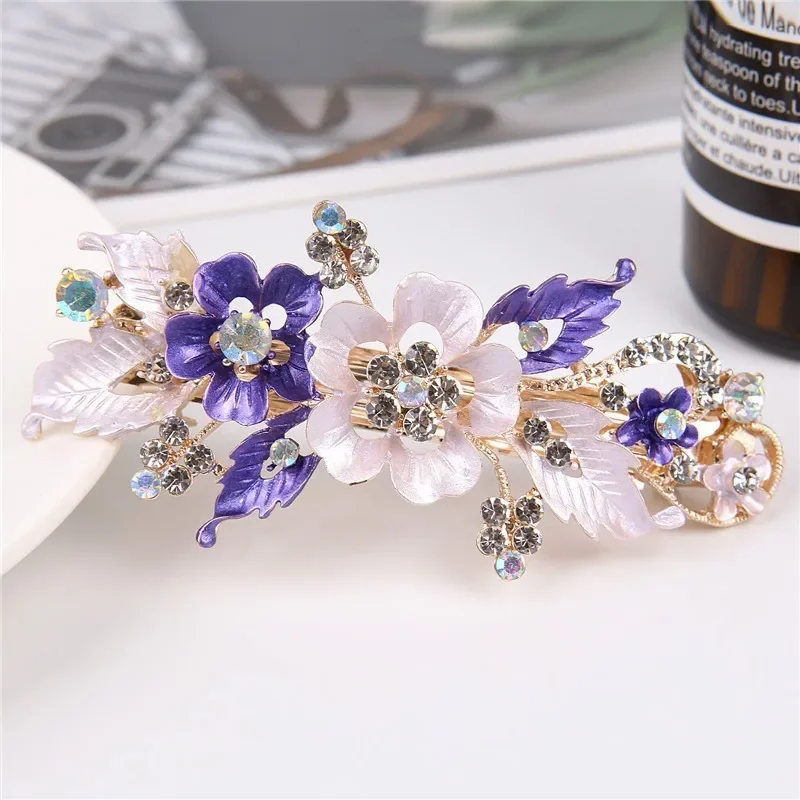 Delysia King Alloy Hollow Flower Barrettes Girl Fashion Crystal High-grade Spring Hair Clips